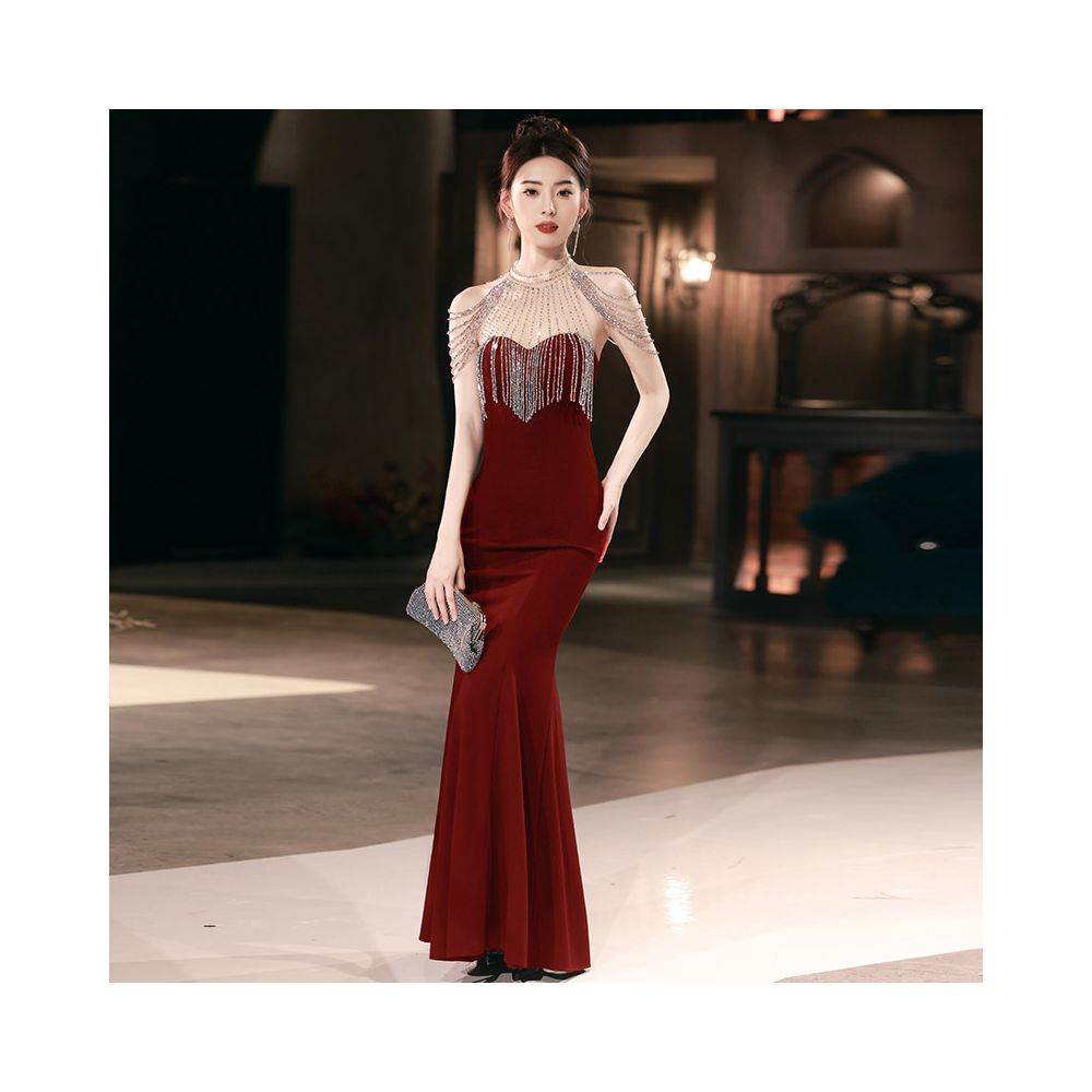 Wedding Evening Dress Toast Dress 2026 New Style Wedding Senior Heavy Industry Bridal Morning Robe Fish Tail Host Dress Women s Annual Meeting image 2