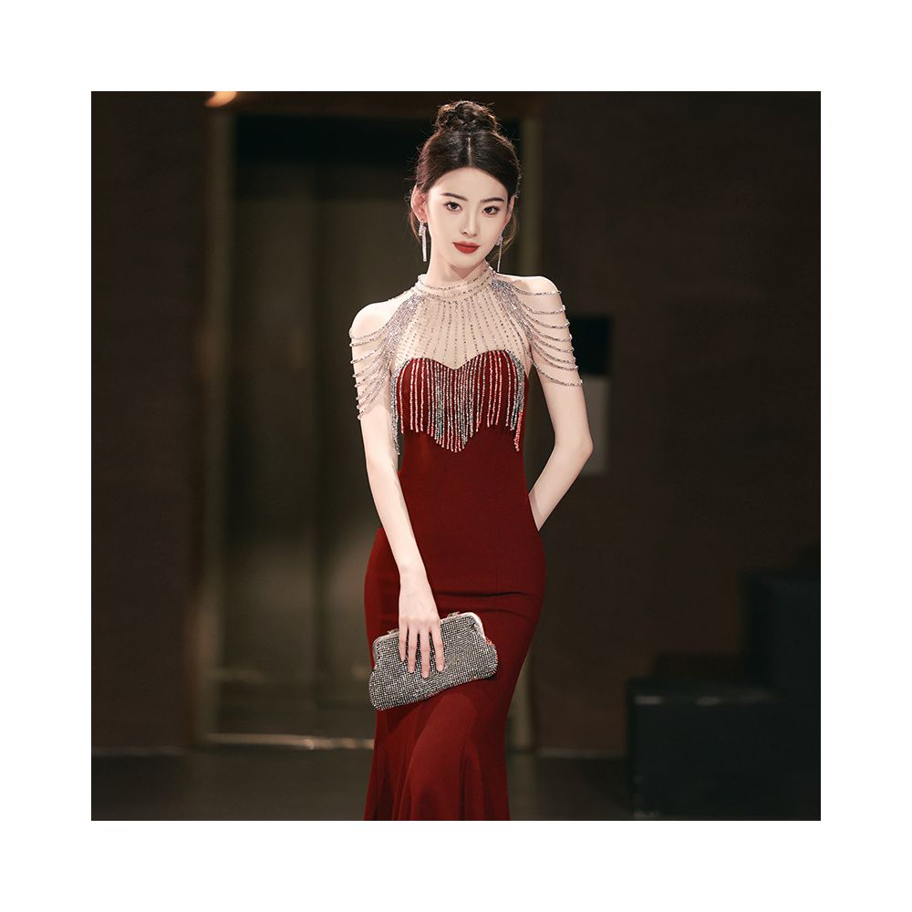 Wedding Evening Dress Toast Dress 2026 New Style Wedding Senior Heavy Industry Bridal Morning Robe Fish Tail Host Dress Women s Annual Meeting image 3