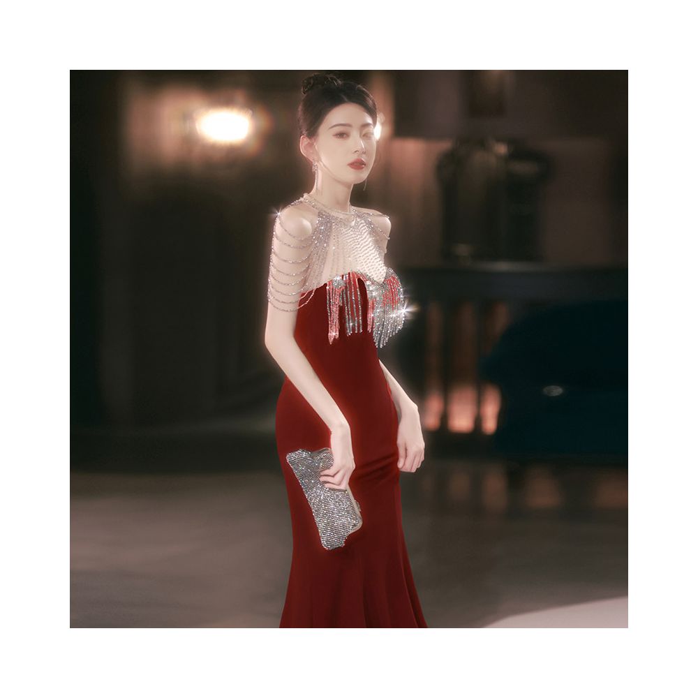 Wedding Evening Dress Toast Dress 2026 New Style Wedding Senior Heavy Industry Bridal Morning Robe Fish Tail Host Dress Women s Annual Meeting image 4