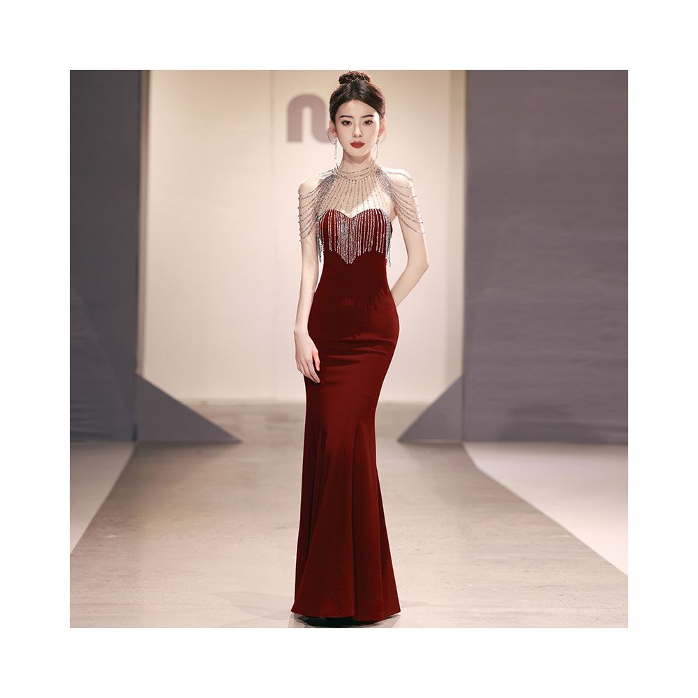 Wedding Evening Dress Toast Dress 2026 New Style Wedding Senior Heavy Industry Bridal Morning Robe Fish Tail Host Dress Women s Annual Meeting