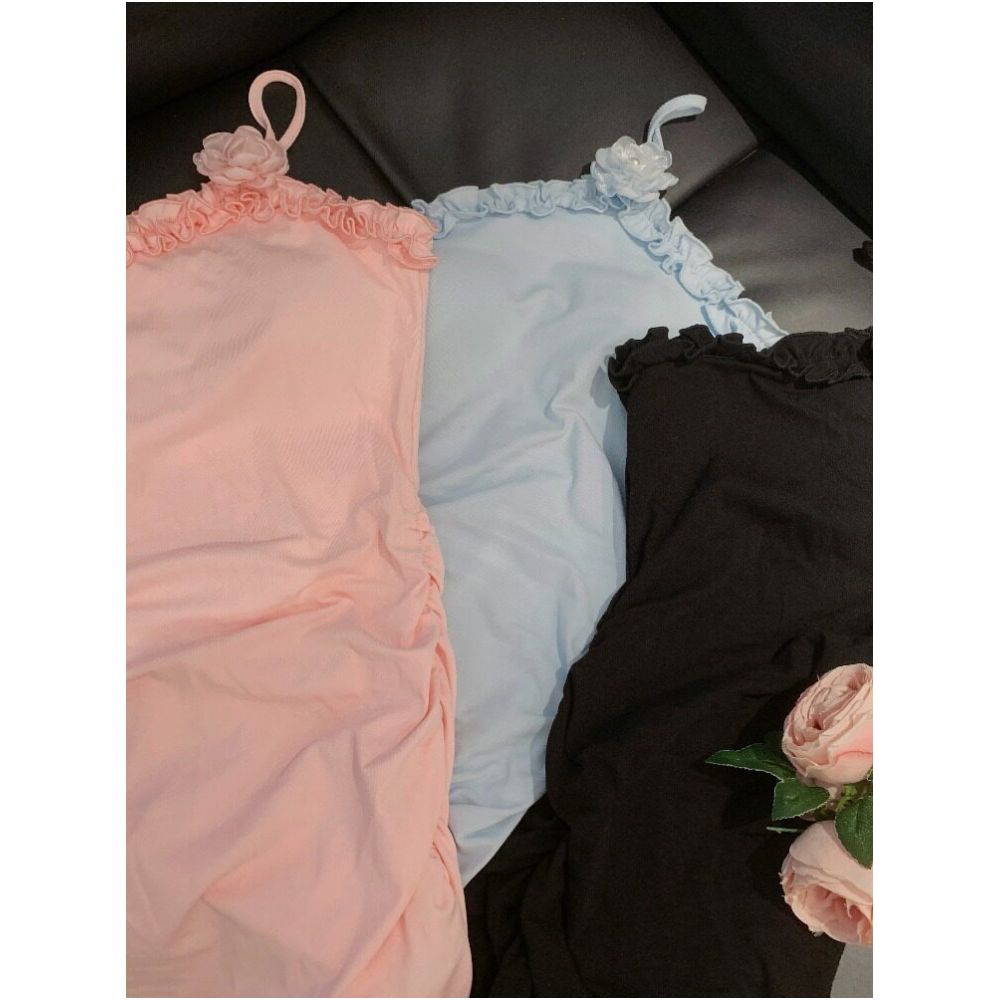 Pure desire three dimensional flower solid color suspender dress for women in spring and summer sexy hot girl hip hugging skirt with chest cushion and strapless skirt image 2