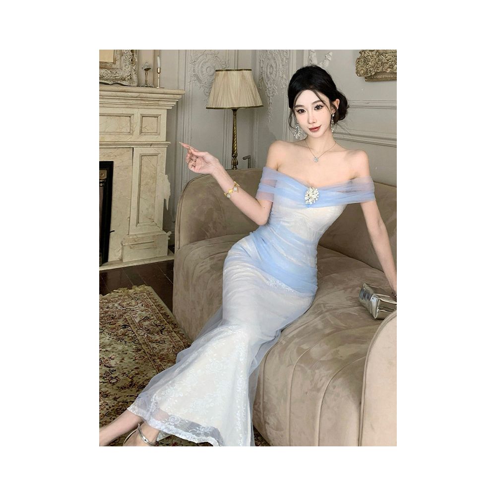 Elegant and sophisticated one shoulder dress for a high end socialite perfect for showing off her figure with a waist cinched and slim fit that wraps around her hips Summer dress image 0