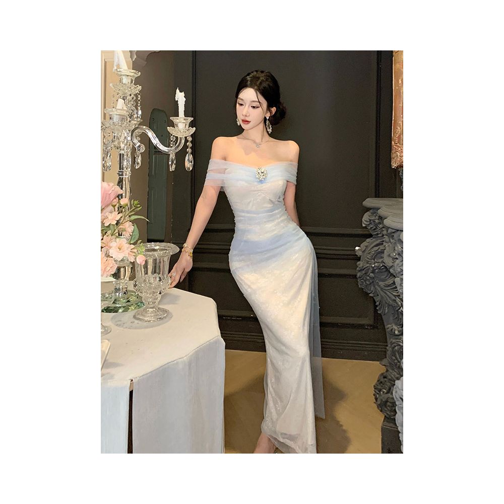 Elegant and sophisticated one shoulder dress for a high end socialite perfect for showing off her figure with a waist cinched and slim fit that wraps around her hips Summer dress image 1