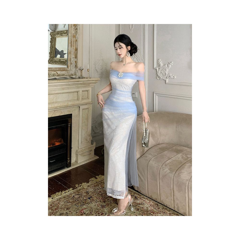 Elegant and sophisticated one shoulder dress for a high end socialite perfect for showing off her figure with a waist cinched and slim fit that wraps around her hips Summer dress image 3