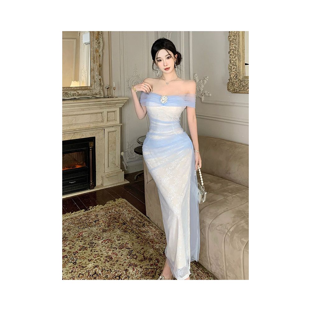 Elegant and sophisticated one shoulder dress for a high end socialite perfect for showing off her figure with a waist cinched and slim fit that wraps around her hips Summer dress image 4