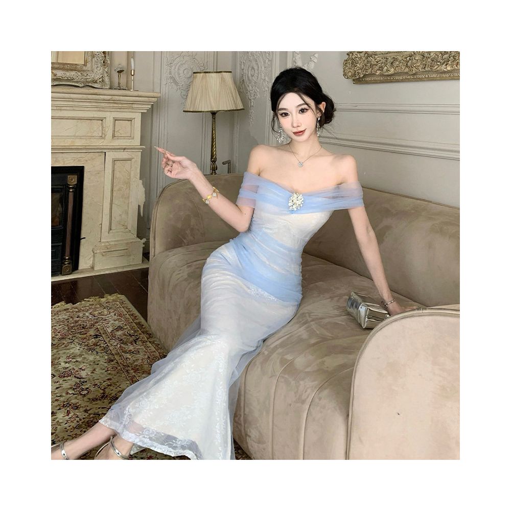 Elegant and sophisticated one shoulder dress for a high end socialite perfect for showing off her figure with a waist cinched and slim fit that wraps around her hips Summer dress