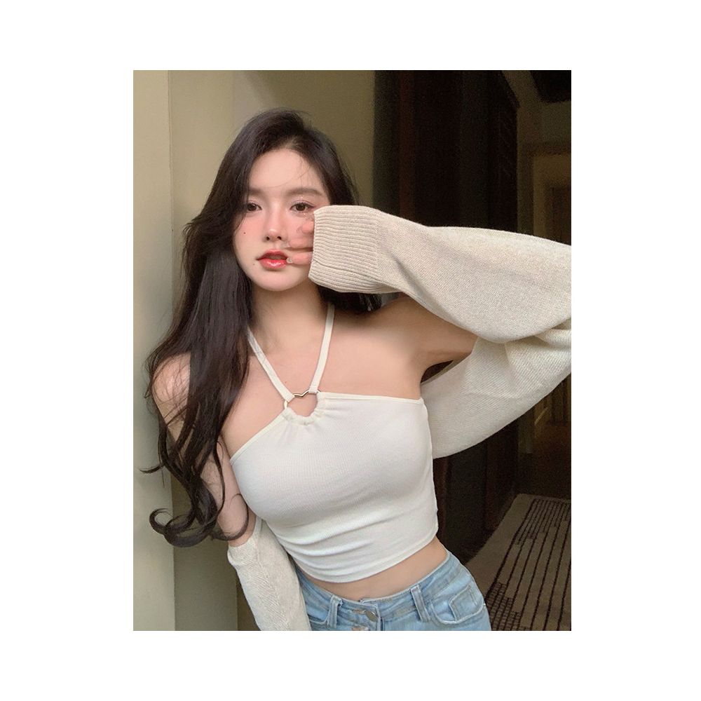 Pure desire short style with base layer for women s Instagram super hot summer sexy spicy girl hanging neck slim fit tank top trend image 1