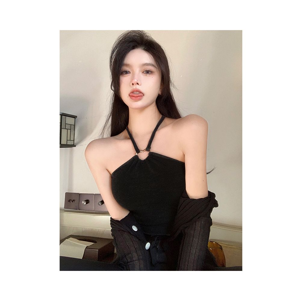 Pure desire short style with base layer for women s Instagram super hot summer sexy spicy girl hanging neck slim fit tank top trend image 2