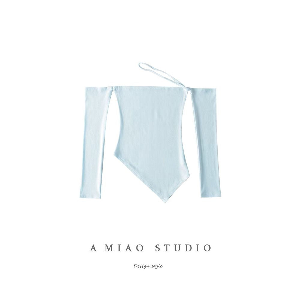 Pure Desire Wind Sexy One Neck Spicy Girl Long Sleeve T shirt Design Sense Spring Summer New Women s Irregular Bottom Shirt Top image 1