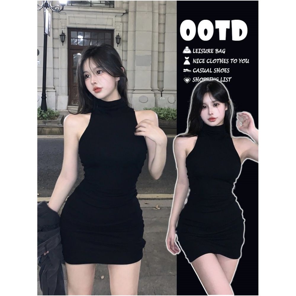 Pure desire spicy girl style high neck sleeveless dress for women sexy and high end with a cinched waist to show off a slim temperament as well as a base and hip hugging short skirt image 0