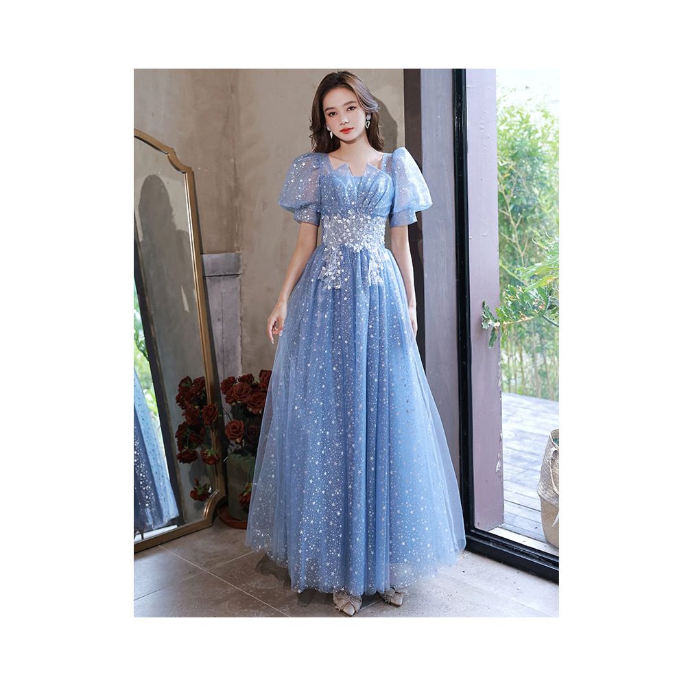 Evening gown for women high end banquet atmosphere light luxury niche high end vocal art exam host blue long dress image 3