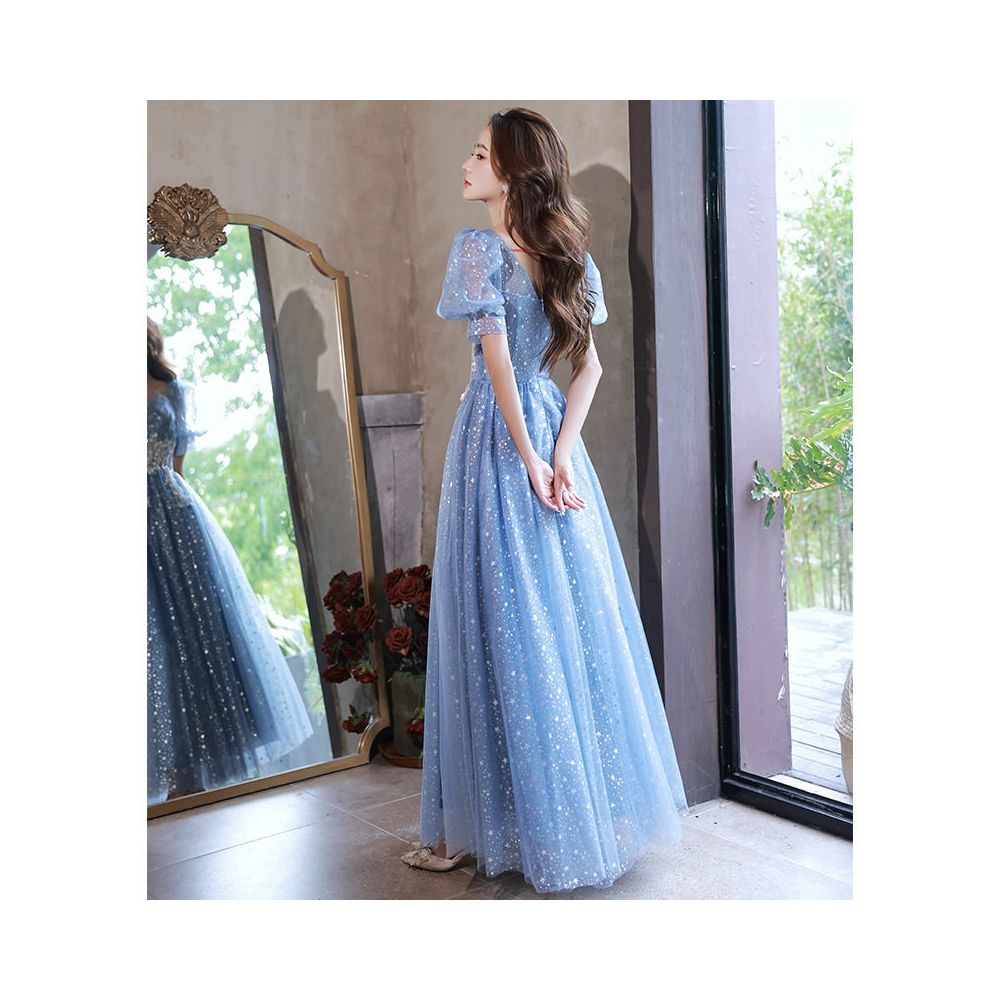 Evening gown for women high end banquet atmosphere light luxury niche high end vocal art exam host blue long dress image 4