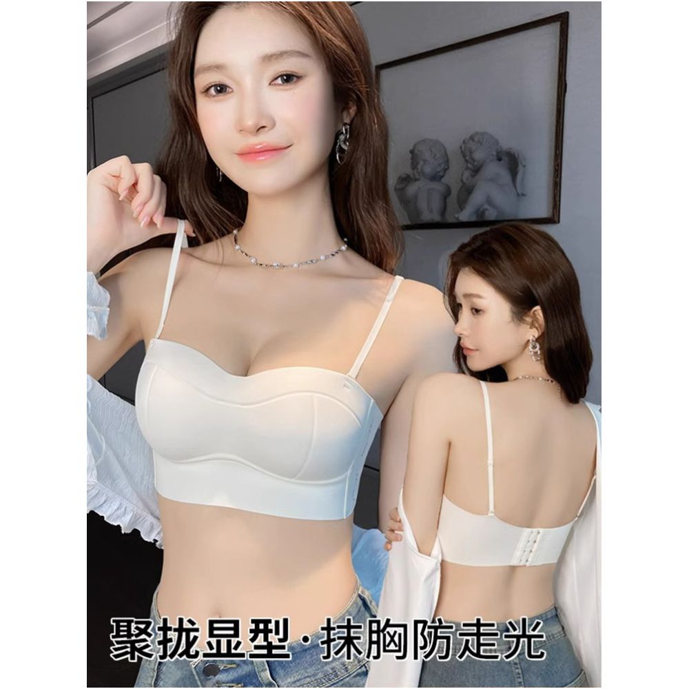 Victoria small chest gathered to show off big underwear for women anti glare wrapped chest strapless and flawless backless bra set image 0