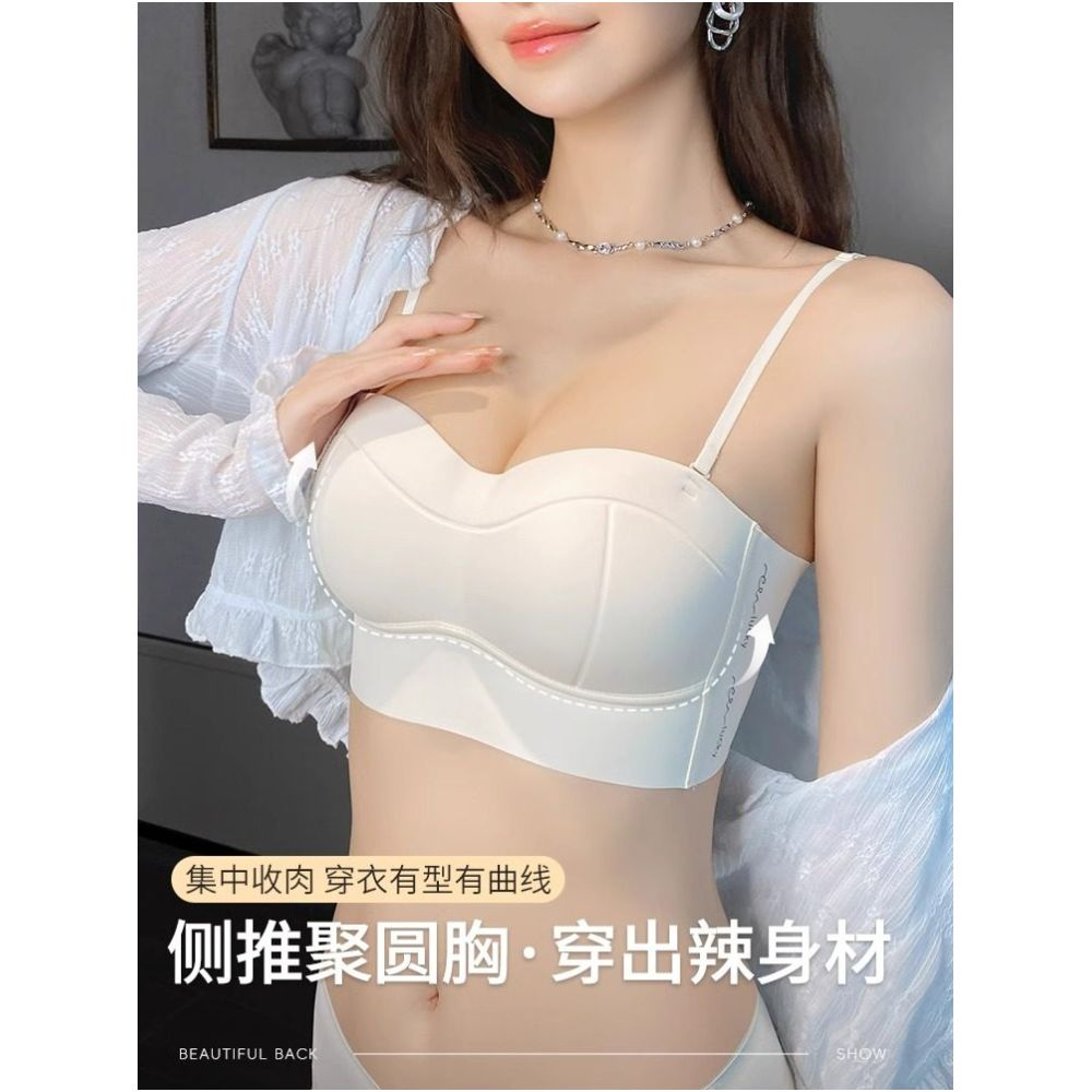 Victoria small chest gathered to show off big underwear for women anti glare wrapped chest strapless and flawless backless bra set image 2