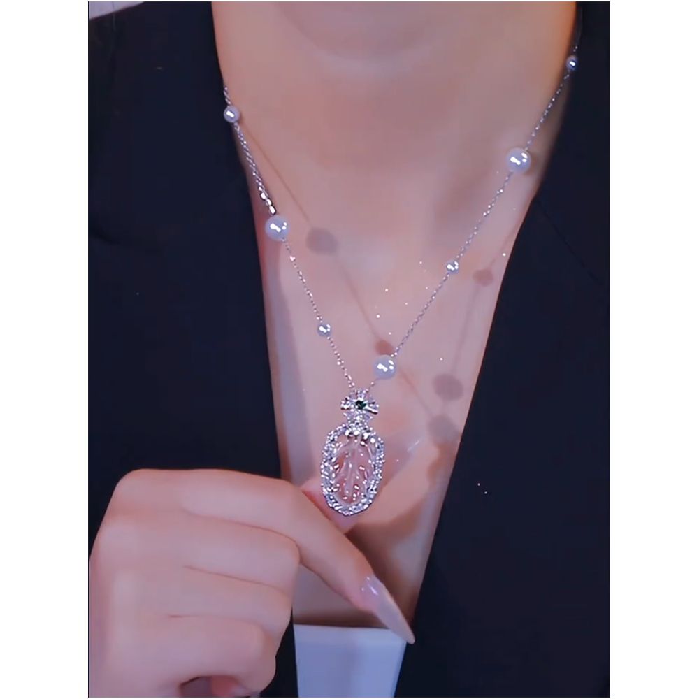 Chinese style gold branches jade leaves popular pearl pendant with diamonds niche high texture temperament light luxury popular collarbone chain trend image 0