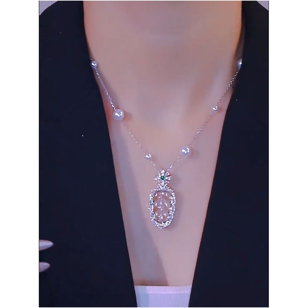 Chinese style gold branches jade leaves popular pearl pendant with diamonds niche high texture temperament light luxury popular collarbone chain trend image 3