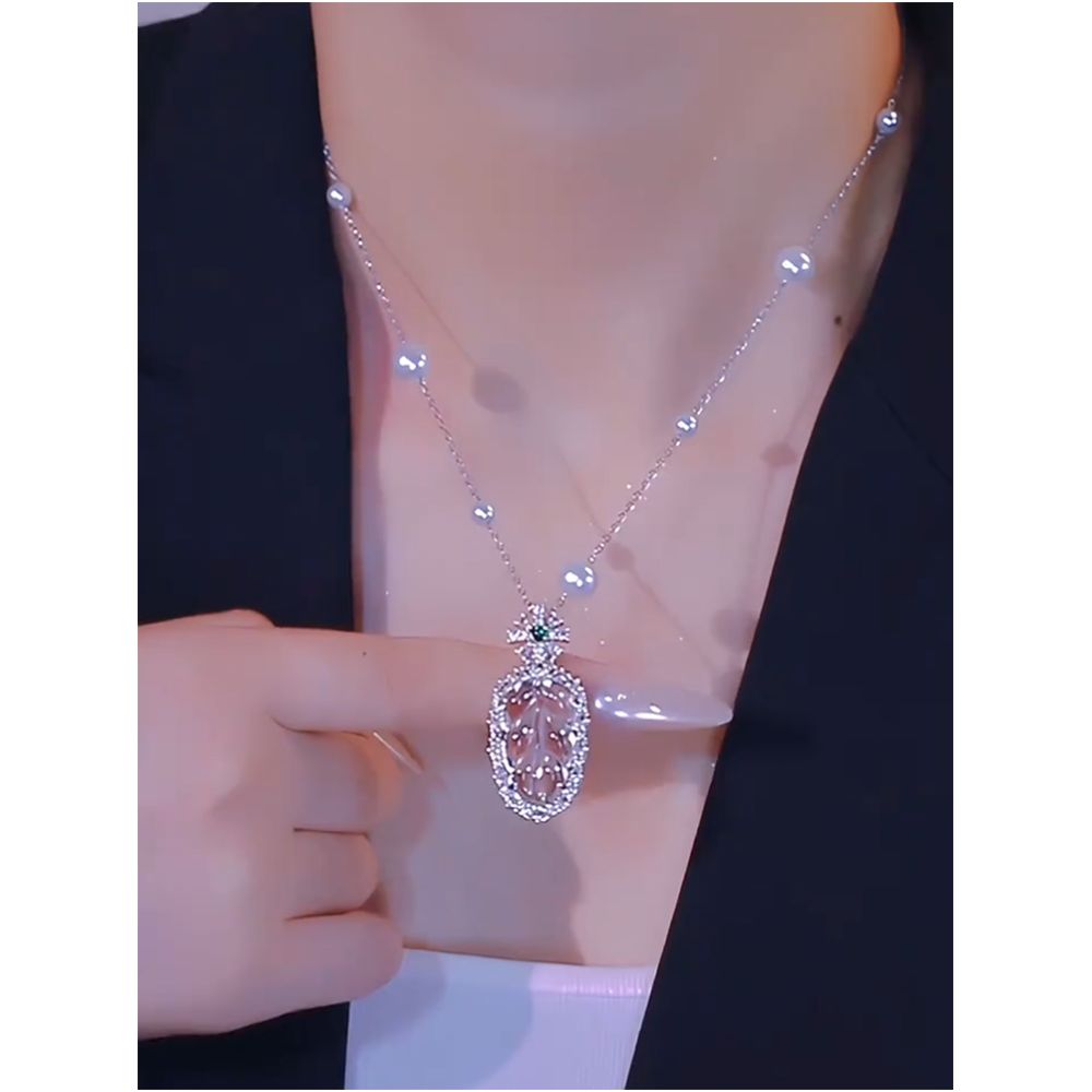 Chinese style gold branches jade leaves popular pearl pendant with diamonds niche high texture temperament light luxury popular collarbone chain trend image 4