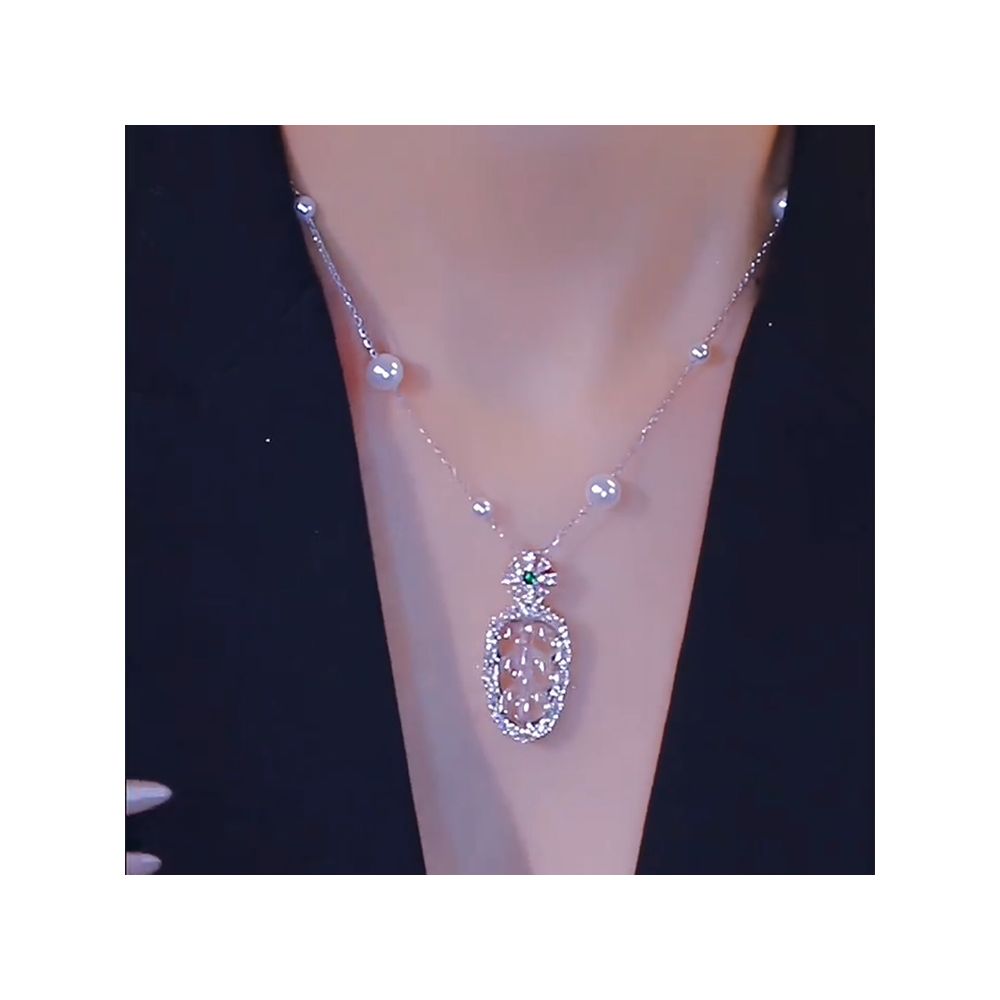 Chinese style gold branches jade leaves popular pearl pendant with diamonds niche high texture temperament light luxury popular collarbone chain trend