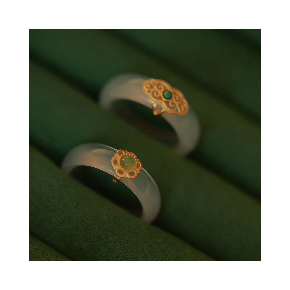 New Autumn Wind Drunken Imitation Natural High Ice White Jade Marrow Ring High Grade Female Niche Design New Chinese Style Whitening image 1