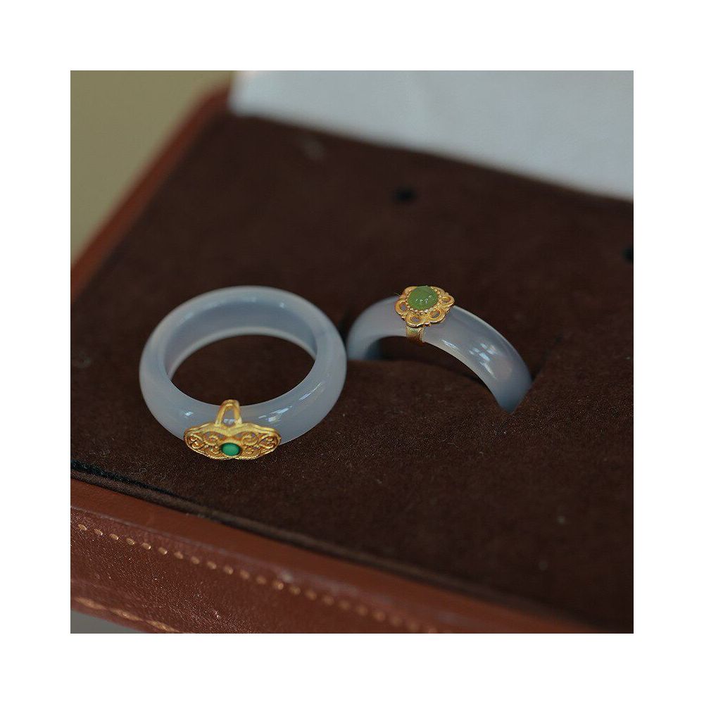 New Autumn Wind Drunken Imitation Natural High Ice White Jade Marrow Ring High Grade Female Niche Design New Chinese Style Whitening image 3