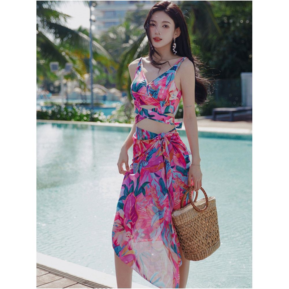 Swimsuit women s beach vacation style bikini three piece set conservative small chest split 2026 new hot spring swimsuit image 1