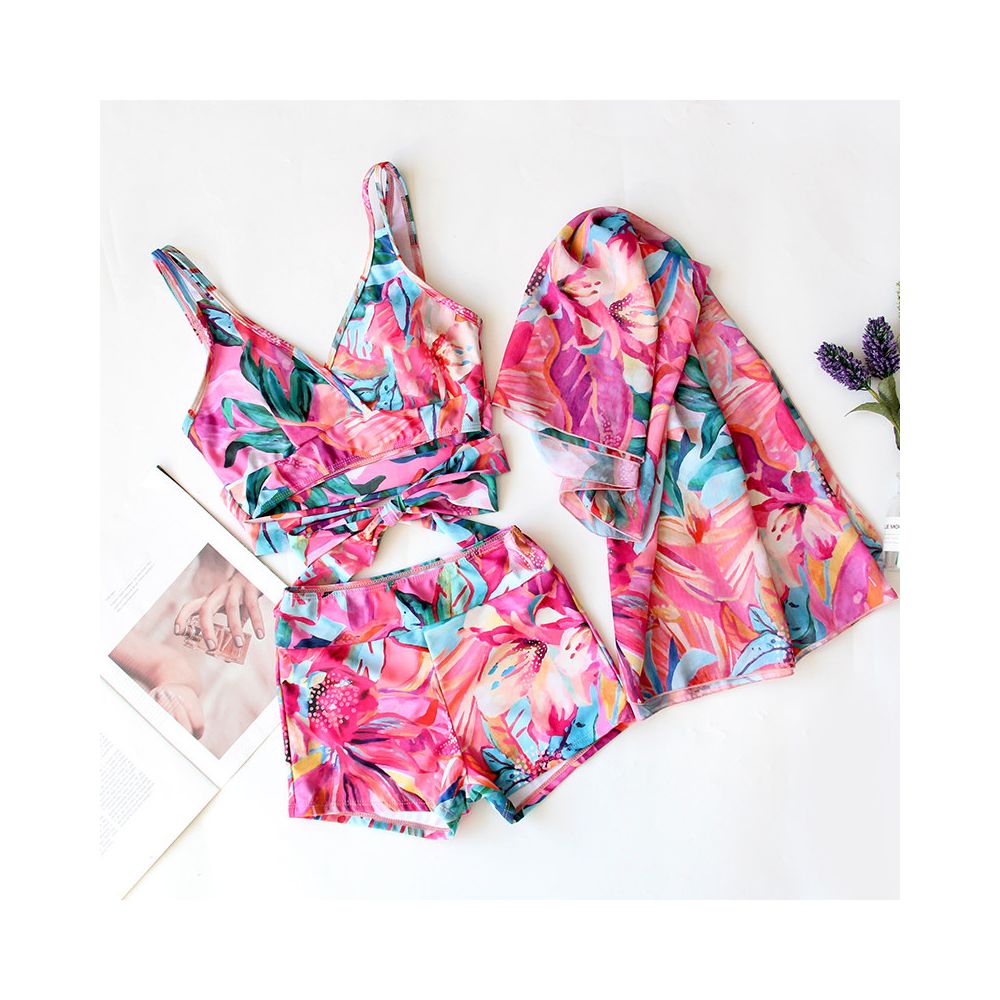 Swimsuit women s beach vacation style bikini three piece set conservative small chest split 2026 new hot spring swimsuit
