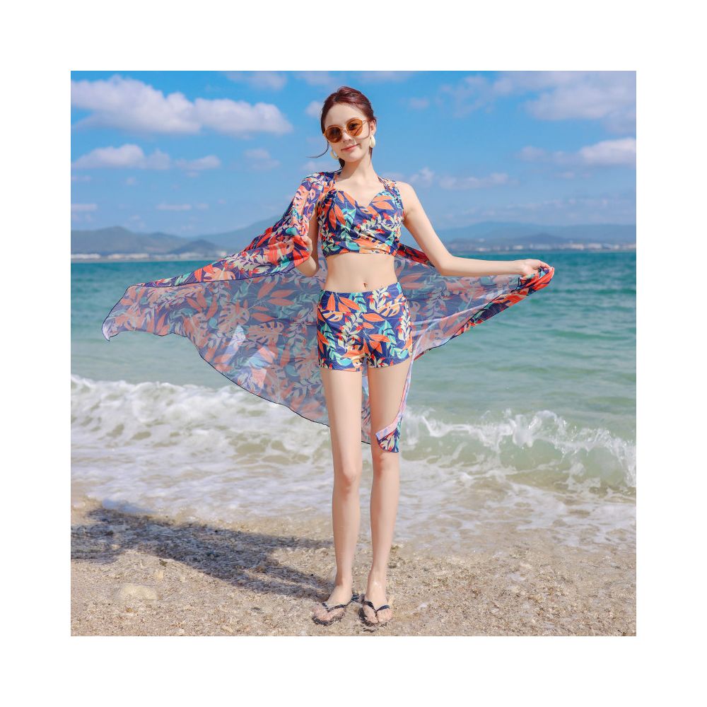 Skin friendly bikini three piece swimsuit women s 2025 new style looks slim chest gathered sexy conservative beach vacation