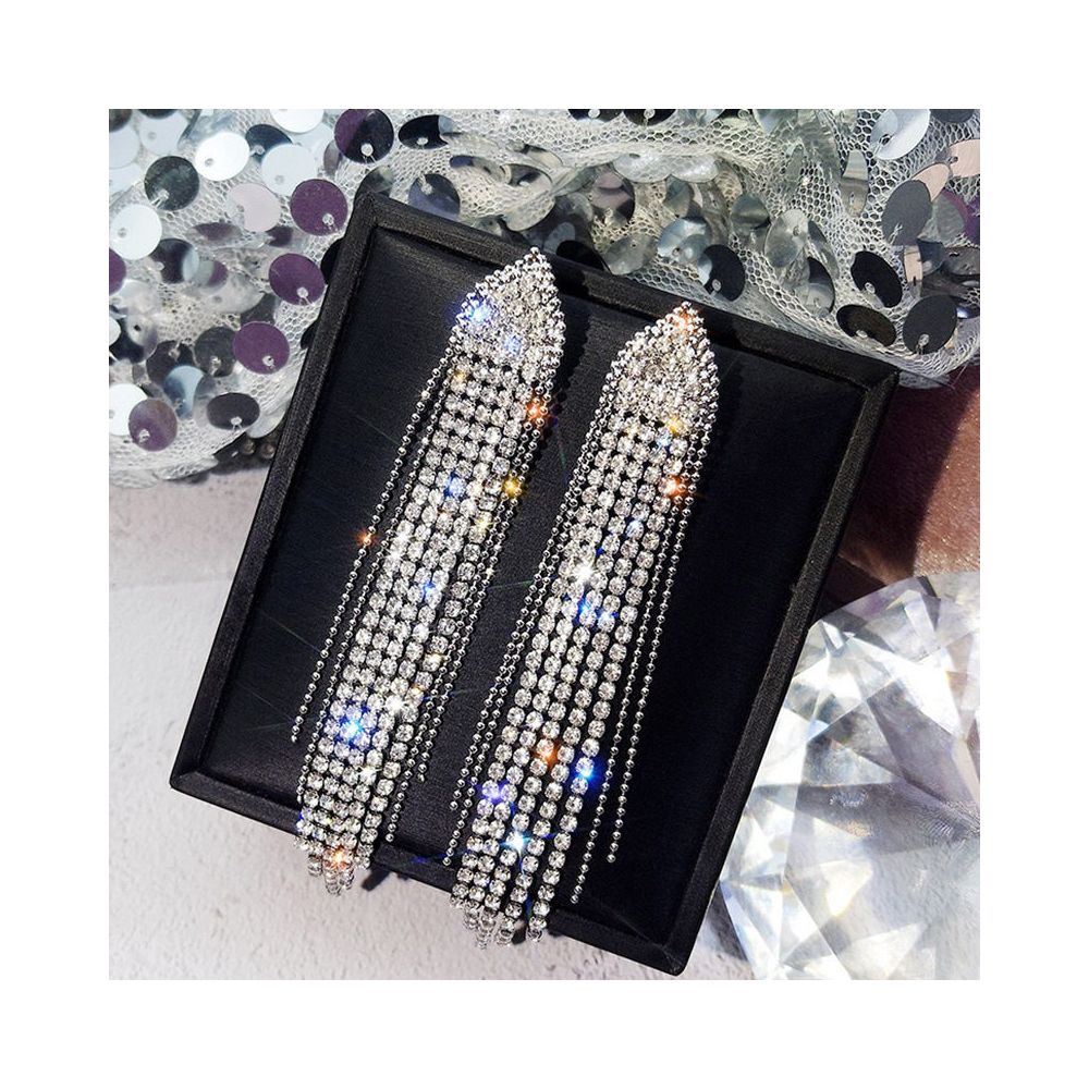 925 silver needle triangle long tassel earrings exaggerated internet celebrity night shop style European and American fashion exaggerated earrings earrings earrings earrings image 1
