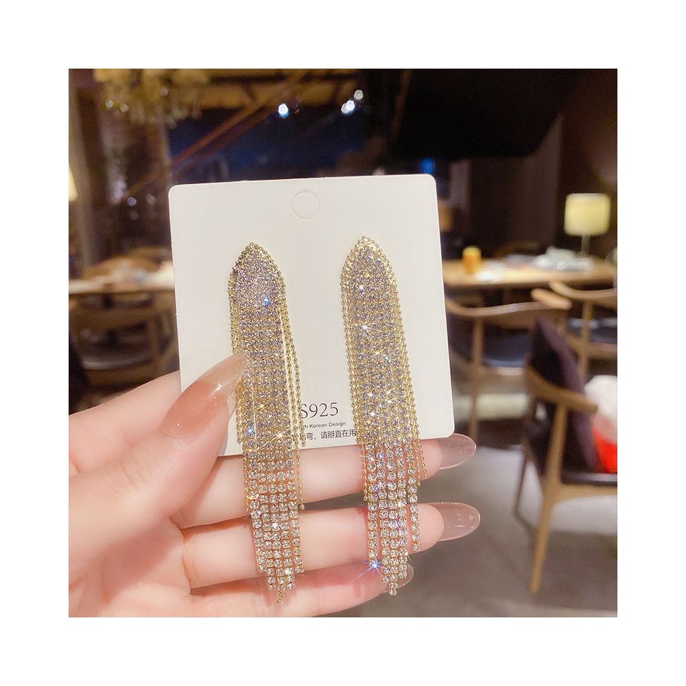 925 silver needle triangle long tassel earrings exaggerated internet celebrity night shop style European and American fashion exaggerated earrings earrings earrings earrings