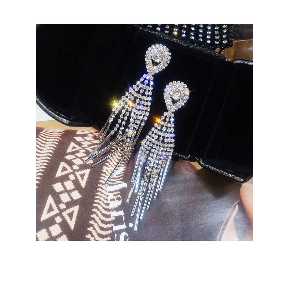 925 silver needle triangle long tassel earrings exaggerated internet celebrity night shop style European and American fashion exaggerated earrings earrings earrings earrings