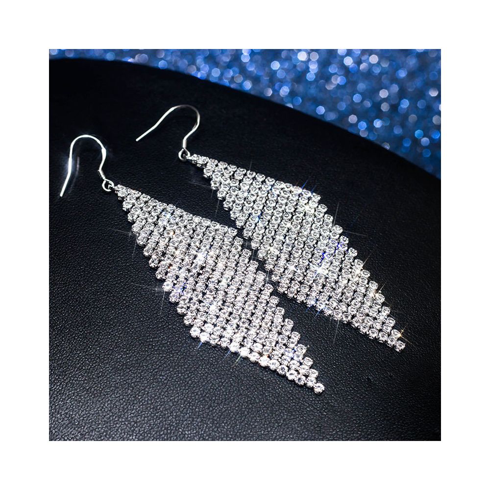 925 silver needle triangle long tassel earrings exaggerated internet celebrity night shop style European and American fashion exaggerated earrings earrings earrings earrings