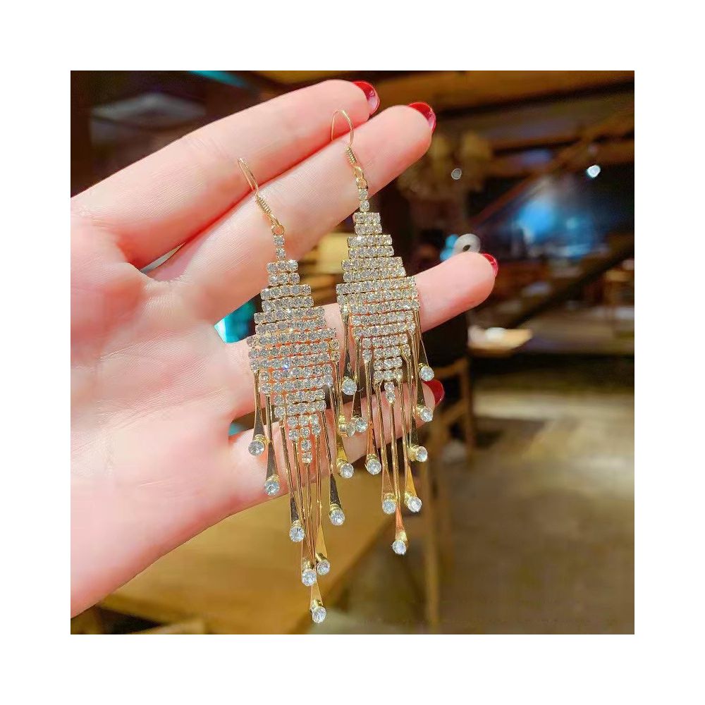925 silver needle triangle long tassel earrings exaggerated internet celebrity night shop style European and American fashion exaggerated earrings earrings earrings earrings