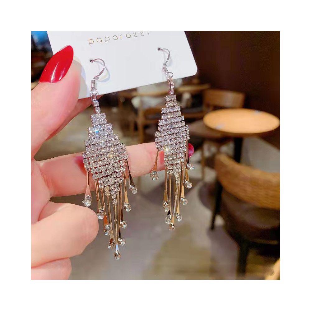 925 silver needle triangle long tassel earrings exaggerated internet celebrity night shop style European and American fashion exaggerated earrings earrings earrings earrings