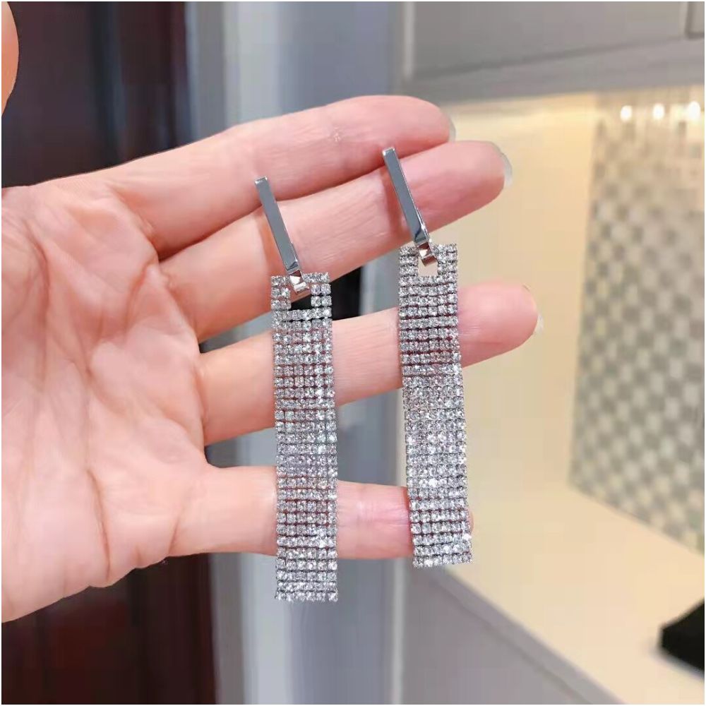 925 silver needle triangle long tassel earrings exaggerated internet celebrity night shop style European and American fashion exaggerated earrings earrings earrings earrings