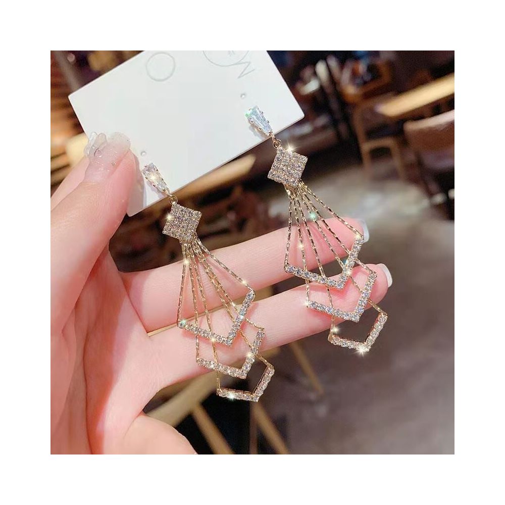 925 silver needle triangle long tassel earrings exaggerated internet celebrity night shop style European and American fashion exaggerated earrings earrings earrings earrings