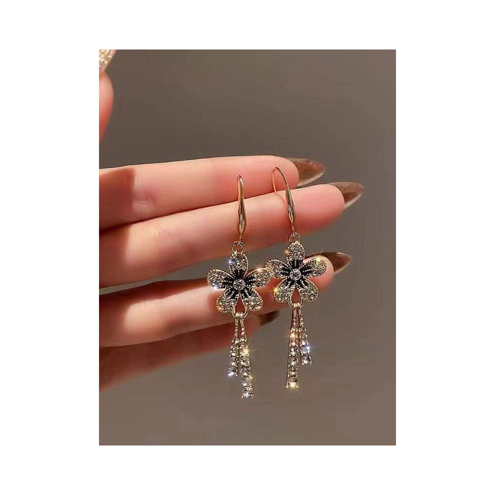 Super fairy flower long tassel ear hook women s high end feeling earrings temperament light luxury niche personality earrings French retro image 0