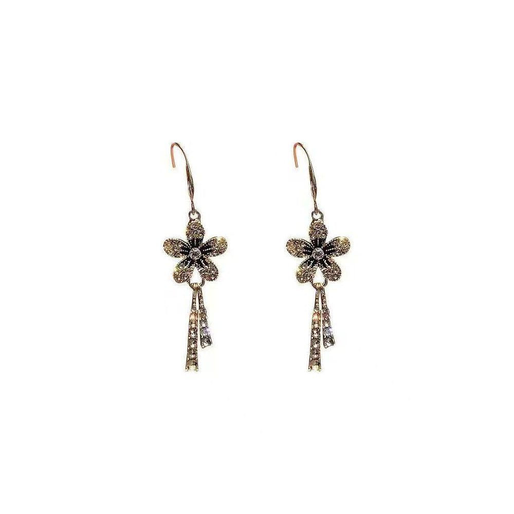 Super fairy flower long tassel ear hook women s high end feeling earrings temperament light luxury niche personality earrings French retro image 4