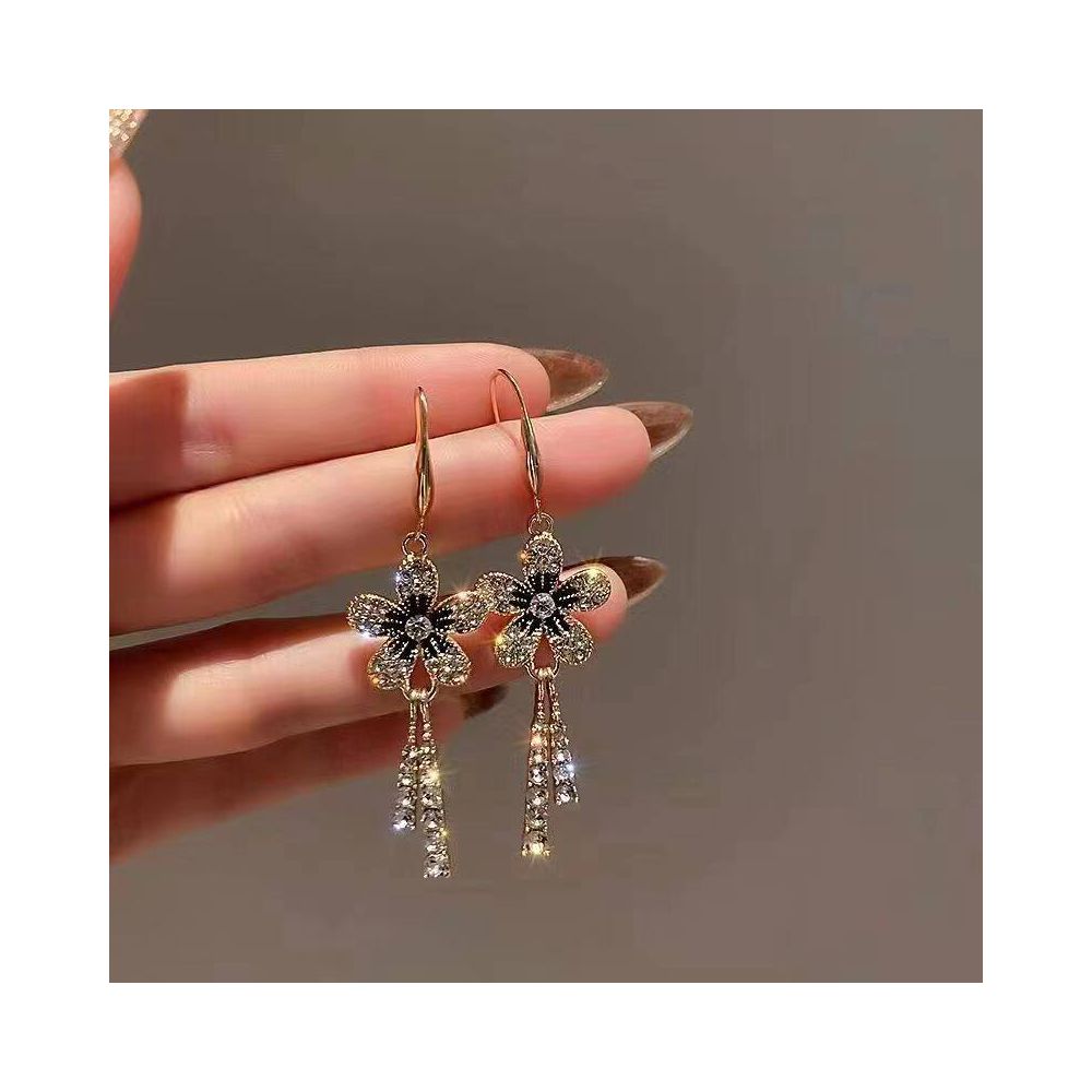 Super fairy flower long tassel ear hook women s high end feeling earrings temperament light luxury niche personality earrings French retro