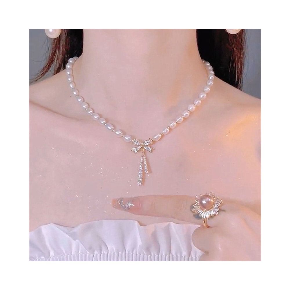 Butterfly Knot Pearl Necklace Women s 2022 New Style Trendy Light Luxury Design Sense Advanced Internet Celebrity Temperament Clavicle Chain Neck Chain image 0