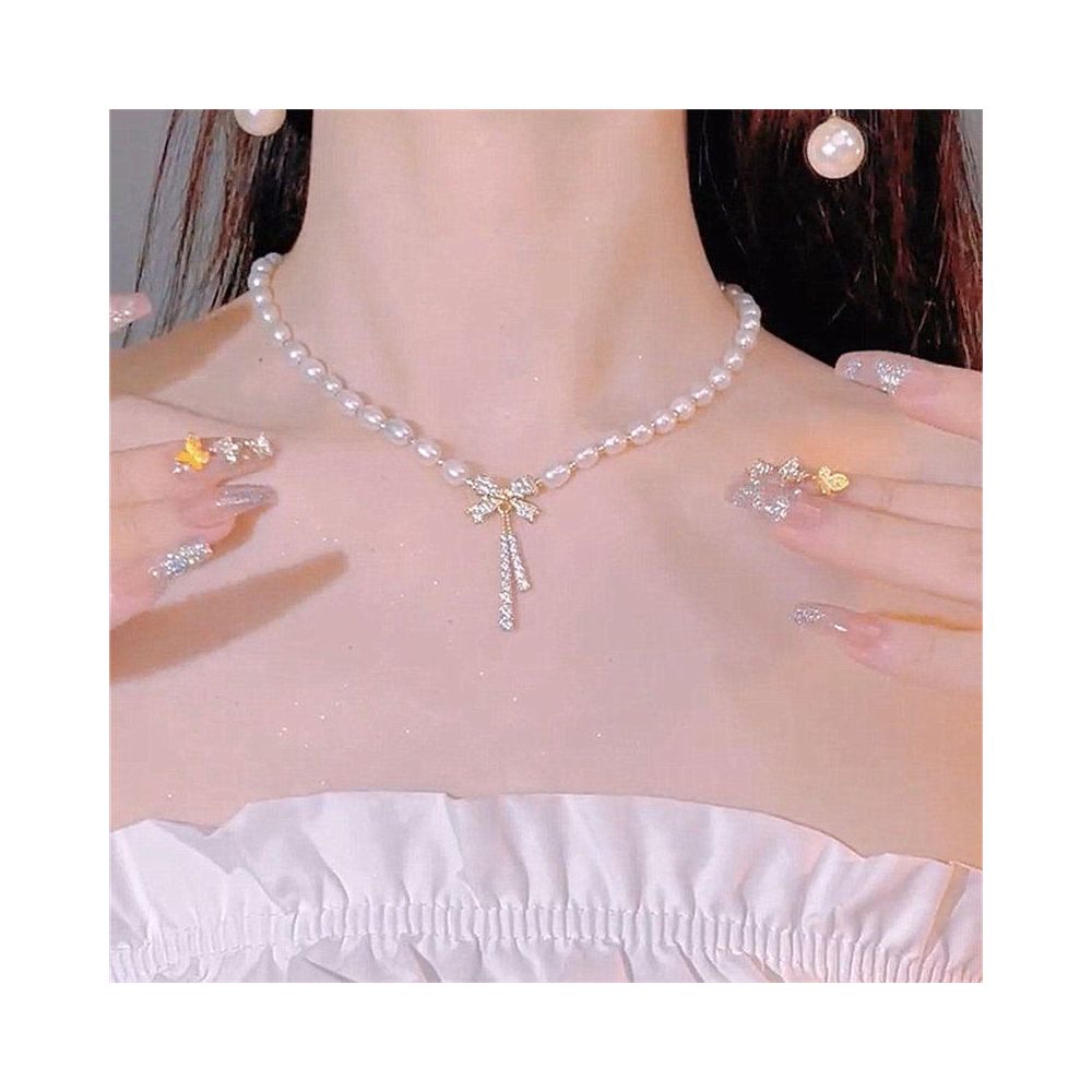 Butterfly Knot Pearl Necklace Women s 2022 New Style Trendy Light Luxury Design Sense Advanced Internet Celebrity Temperament Clavicle Chain Neck Chain