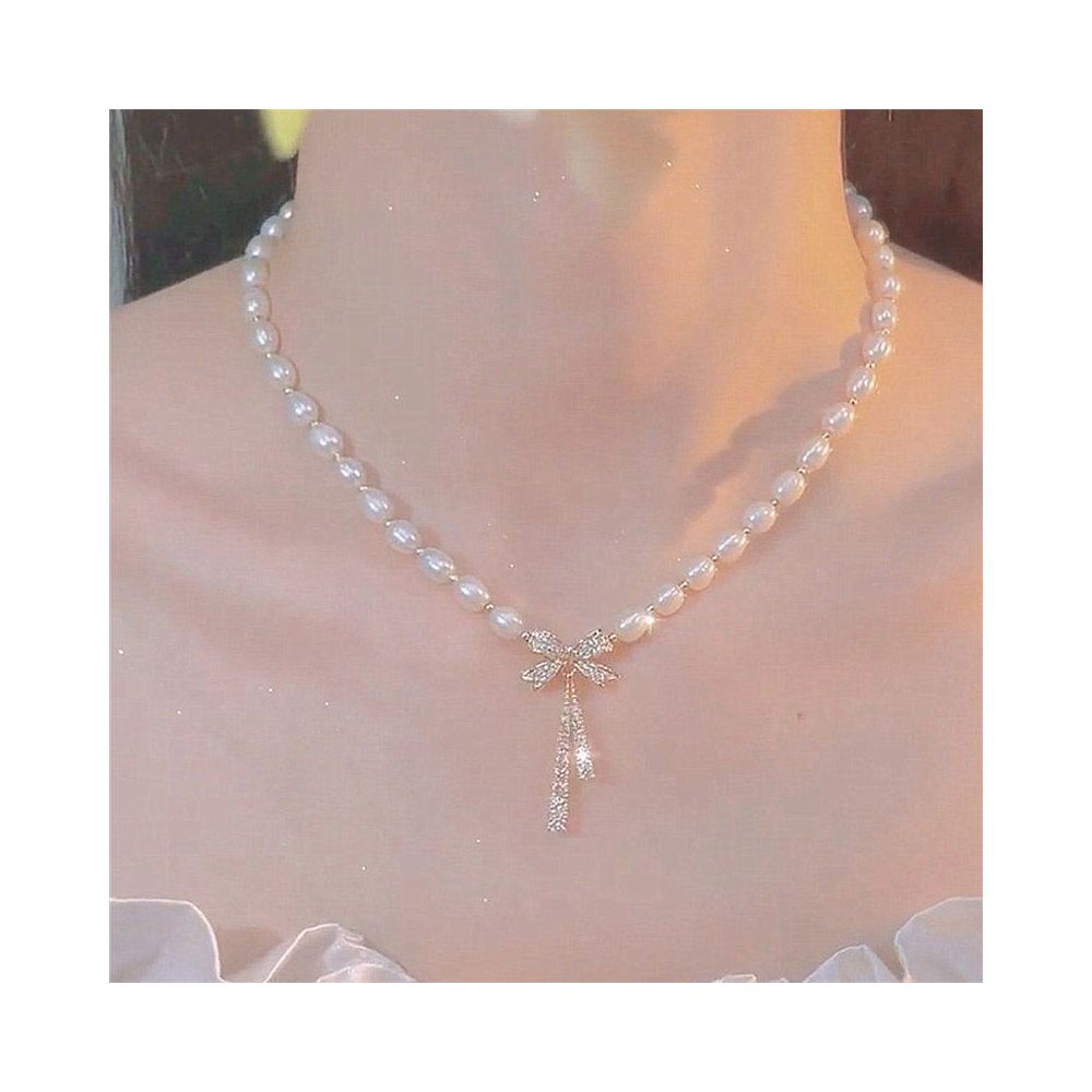 Butterfly Knot Pearl Necklace Women s 2022 New Style Trendy Light Luxury Design Sense Advanced Internet Celebrity Temperament Clavicle Chain Neck Chain image 2