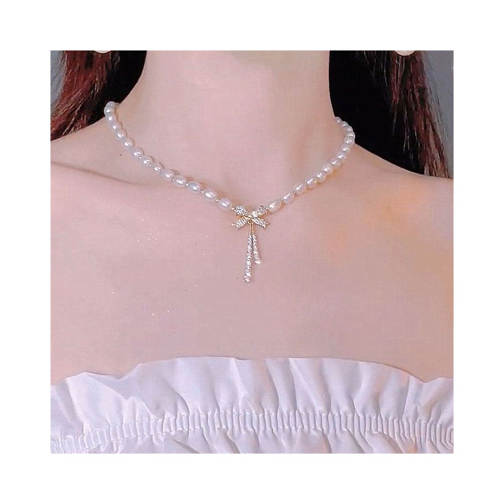 Butterfly Knot Pearl Necklace Women s 2022 New Style Trendy Light Luxury Design Sense Advanced Internet Celebrity Temperament Clavicle Chain Neck Chain image 3