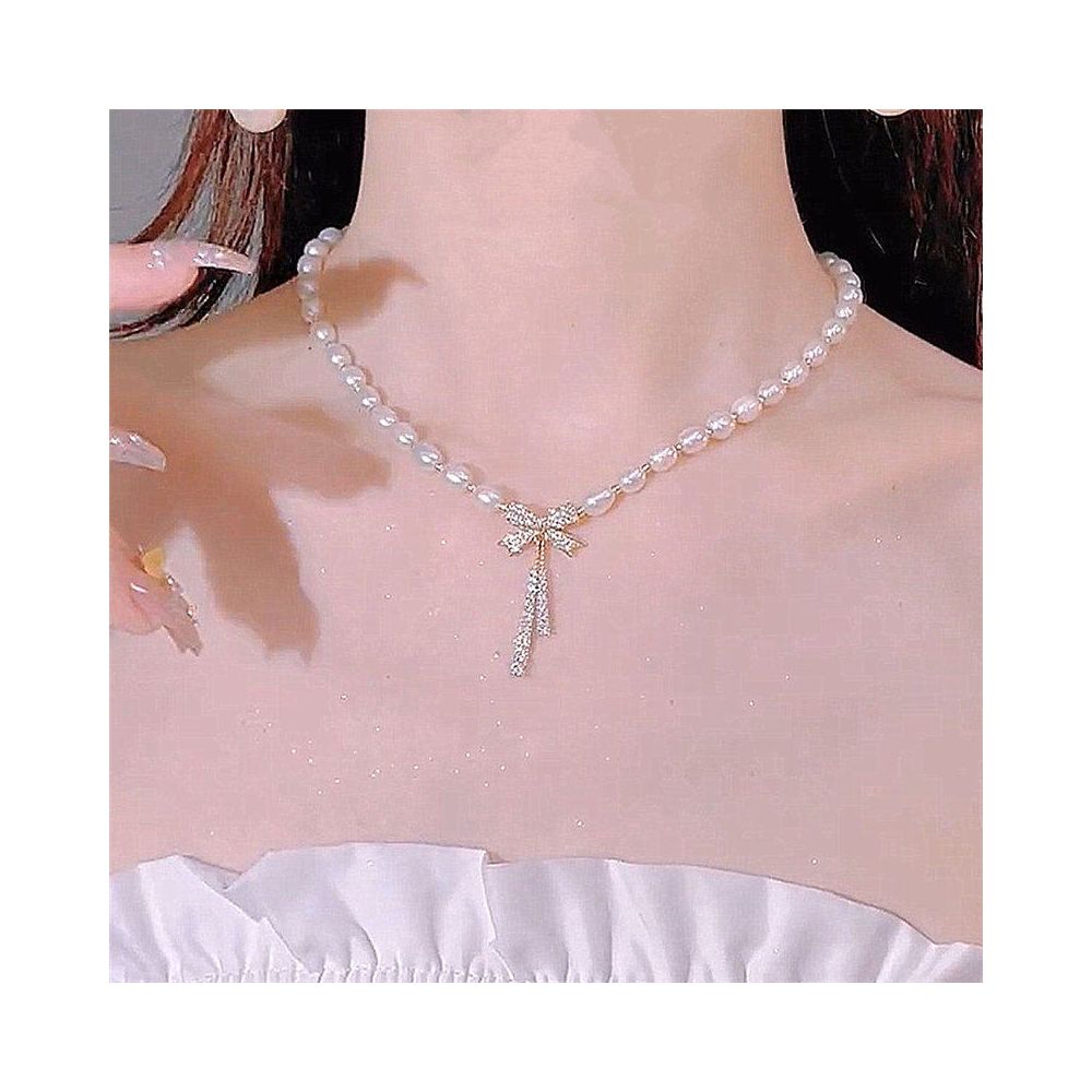Butterfly Knot Pearl Necklace Women s 2022 New Style Trendy Light Luxury Design Sense Advanced Internet Celebrity Temperament Clavicle Chain Neck Chain image 4