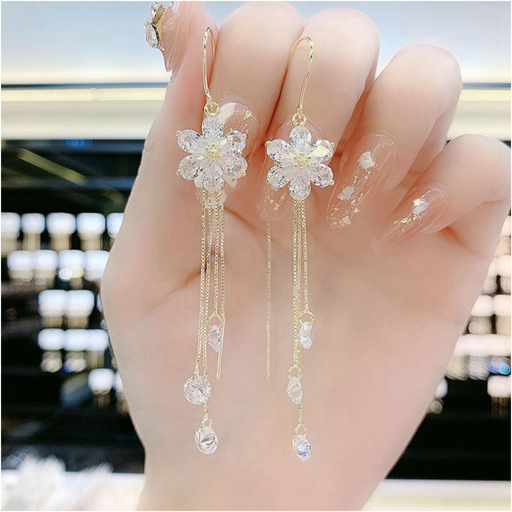 Korean style fashion temperament exaggerated personality floral tassel earrings women s 2026 new light luxury high end earrings image 0