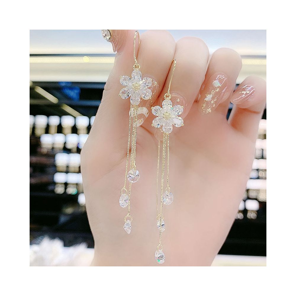 Korean style fashion temperament exaggerated personality floral tassel earrings women s 2026 new light luxury high end earrings