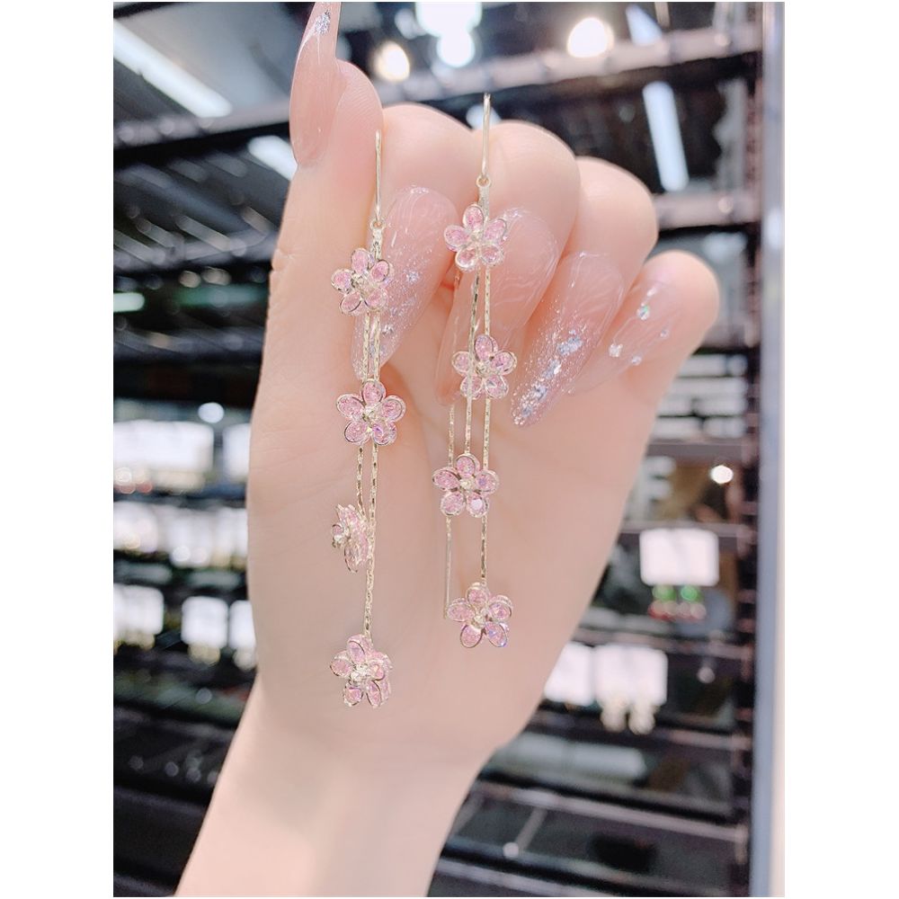 2025 New Trendy Western style Earrings with tassels long pink floral earrings women s Korean light luxury high end earrings image 0