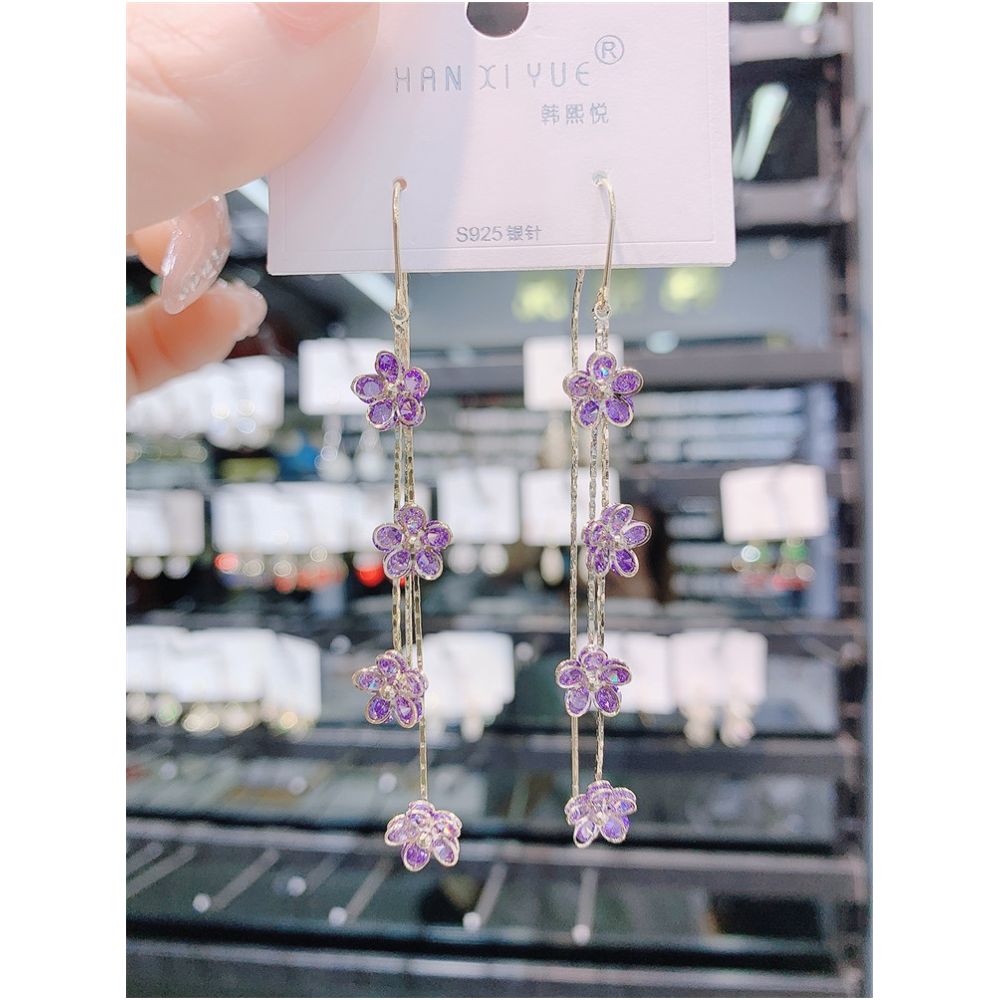 2025 New Trendy Western style Earrings with tassels long pink floral earrings women s Korean light luxury high end earrings image 1