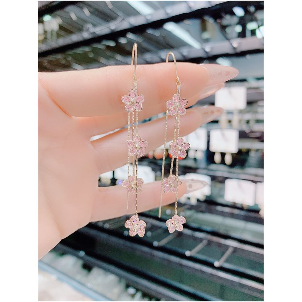 2025 New Trendy Western style Earrings with tassels long pink floral earrings women s Korean light luxury high end earrings image 4