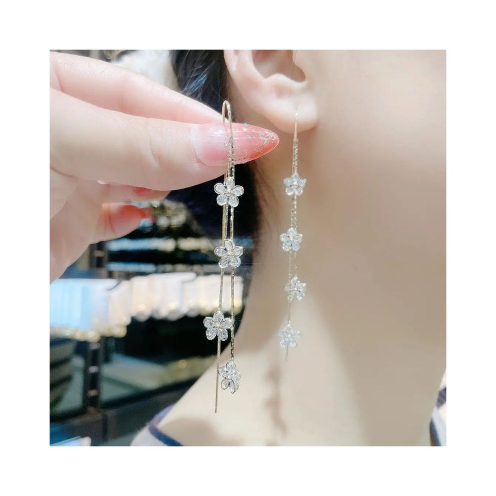 2025 New Trendy Western style Earrings with tassels long pink floral earrings women s Korean light luxury high end earrings