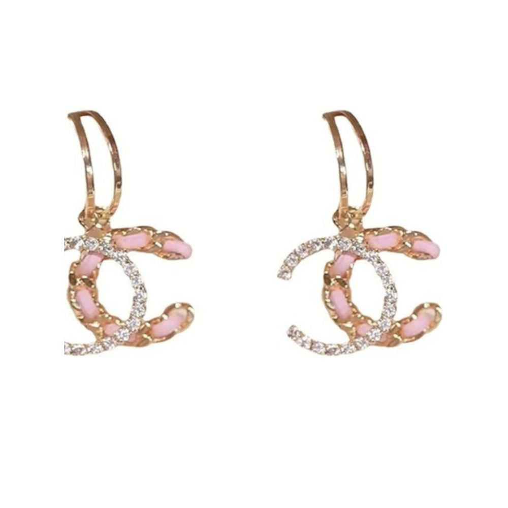 Outlet brand withdraws cabinet clears warehouse picks up leaks gold inlaid diamond chain C shaped earrings 18K gold outlets women s accessories image 4